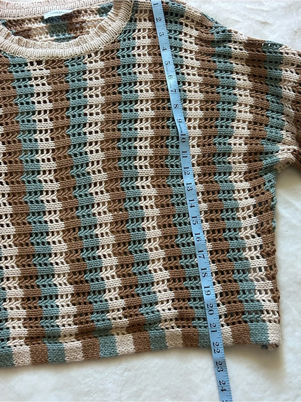Anniewear Crochet Open Knit Longsleeve Pullover Sweater Earth Tones Cotton Large